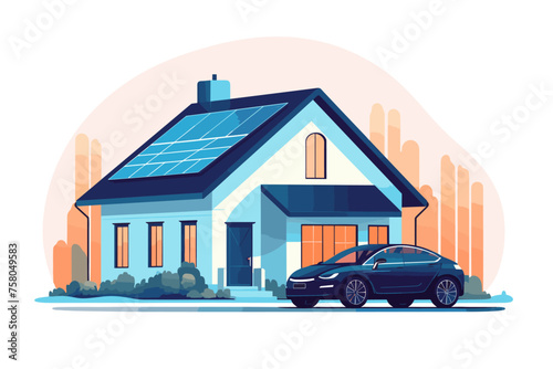 Modern electric smart suv car charging parking at the charger station with a plug in cable. Isolated flat vector illustration concept on white background. Electrified future transportation e-motion.