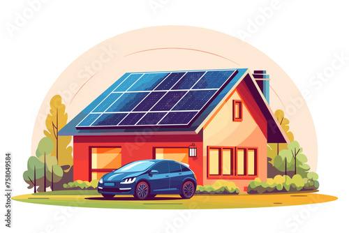 Modern electric smart suv car charging parking at the charger station with a plug in cable. Isolated flat vector illustration concept on white background. Electrified future transportation e-motion.
