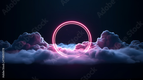 Glowing geometric shapes, neon effects and magical clouds