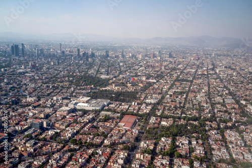 mexico city aerial view landscape from airplane