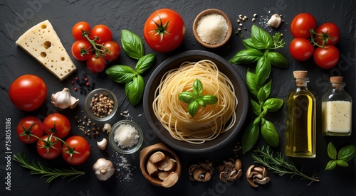 A delicious bowl of pasta tossed with fresh vegetables, including red peppers, and a hint of herbs