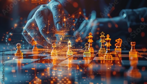 Strategic Maneuvers, Close-up of a Visionary Leader Navigating Digital Chess