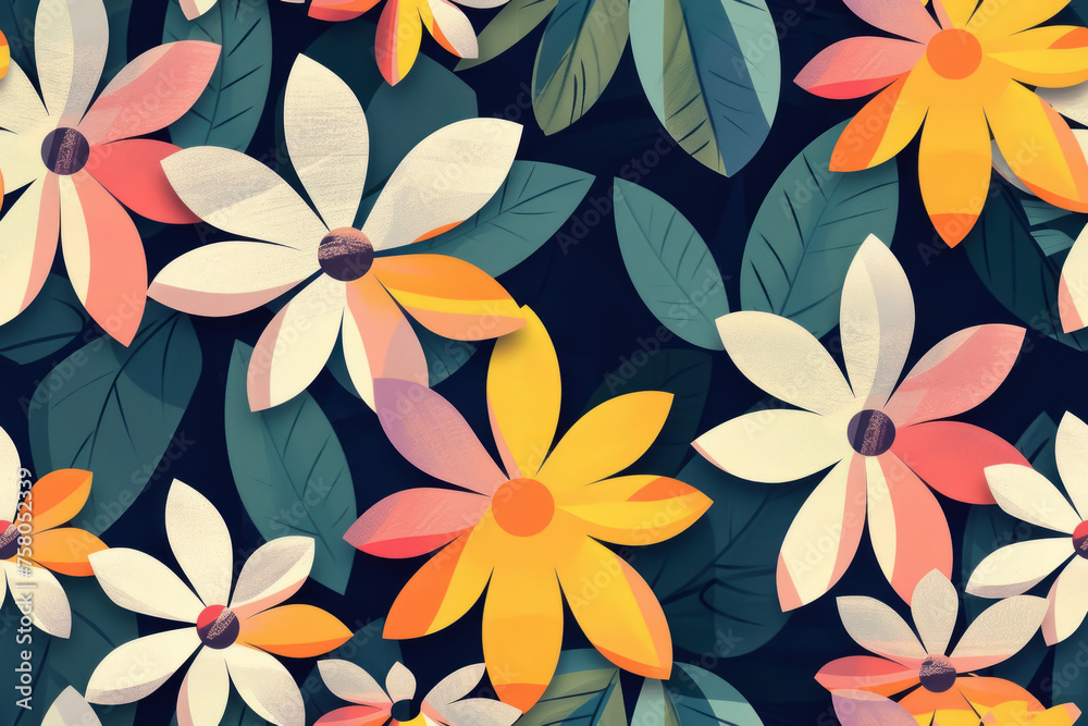 Obraz premium Geometric Flowers, Simple artistic expression ,seamless repeating pattern.