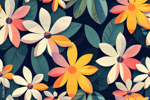 Geometric Flowers  Simple artistic expression  seamless repeating pattern.