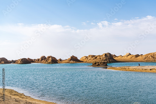 Yadan landform on the water in Wusut, Qinghai