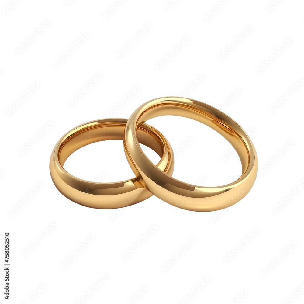 Two golden wedding rings isolated on transparent background Generative Ai Two golden wedding rings isolated on transparent background Generative Ai