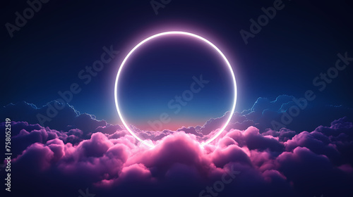 3d rendering abstract cloud illuminated with neon lights