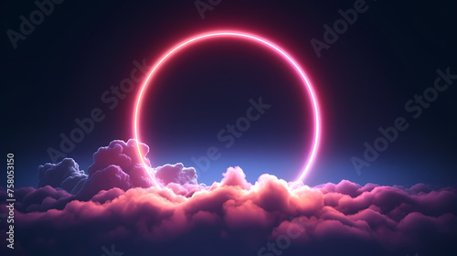 3d rendering abstract cloud illuminated with neon lights