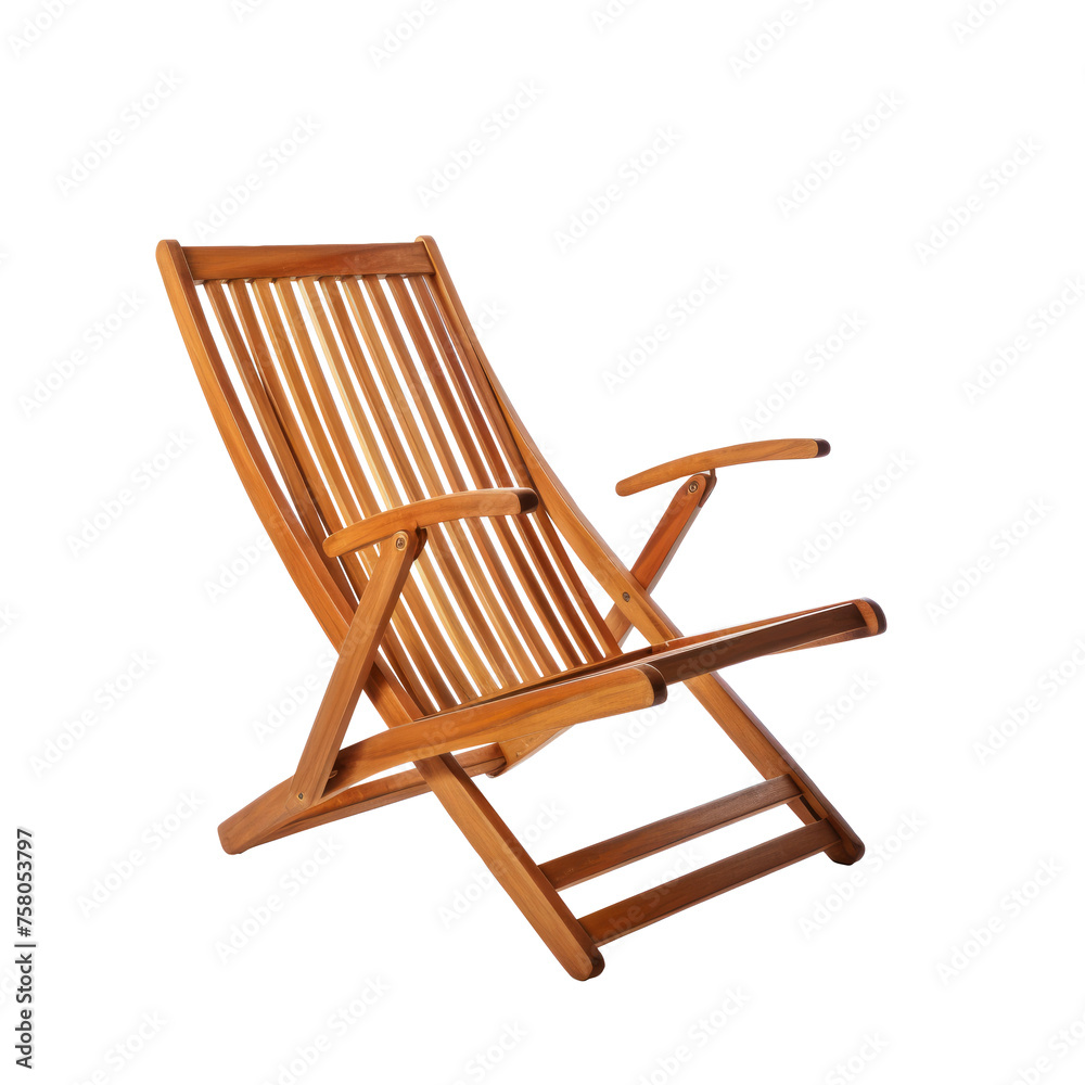 Wooden folding deck chair isolated, with clipping path