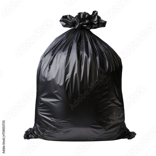 Trash, black garbage bag full, on white background clipping path © Stockistock