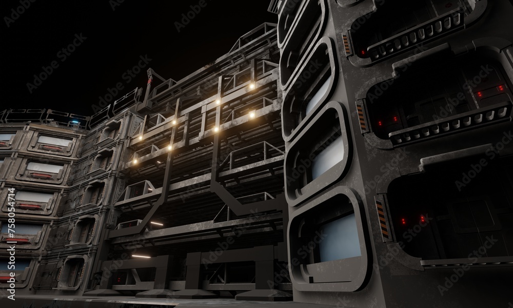 Base of operations headquarter building science fiction 3d render wallpaper background