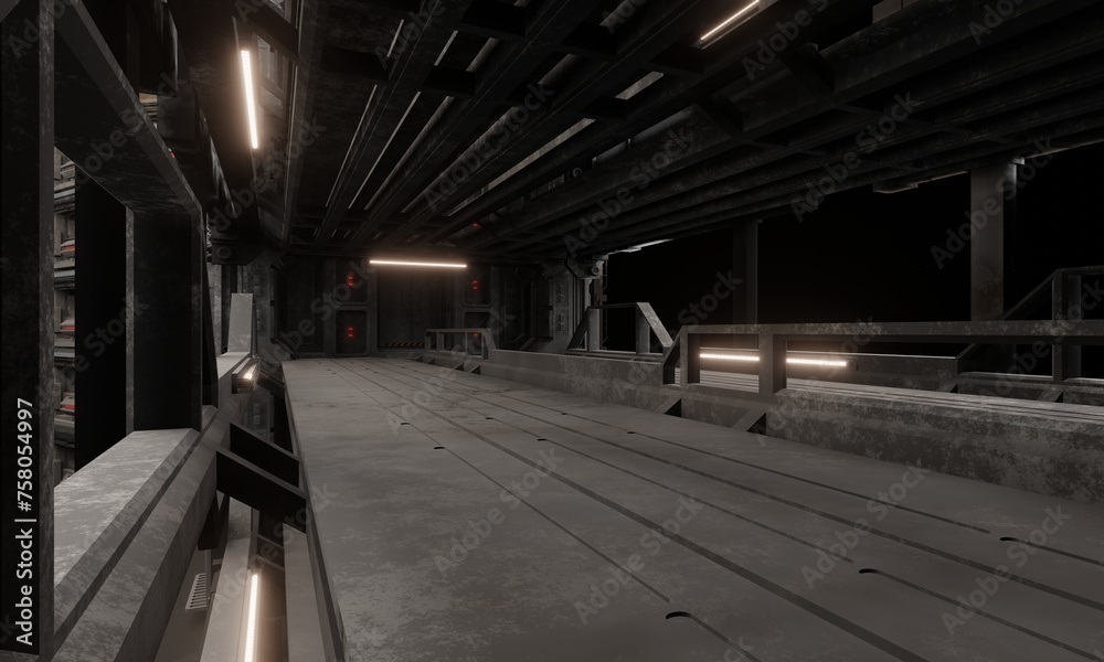 Walkway on the bridge connecting the building science fiction 3d render wallpaper background