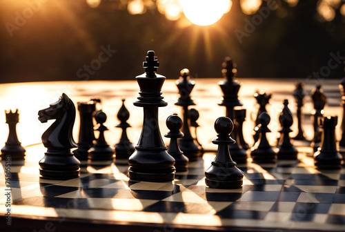 Background close-up chess pieces on chessboard game. Concept for ideas  competition and strategy  business success concept  business competition planning teamwork strategic. Wallpaper  copy space