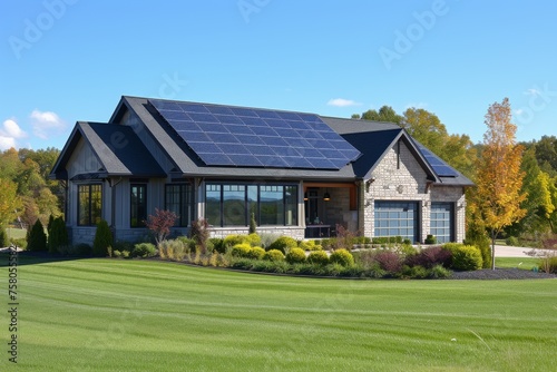 A sustainable home featuring solar panels