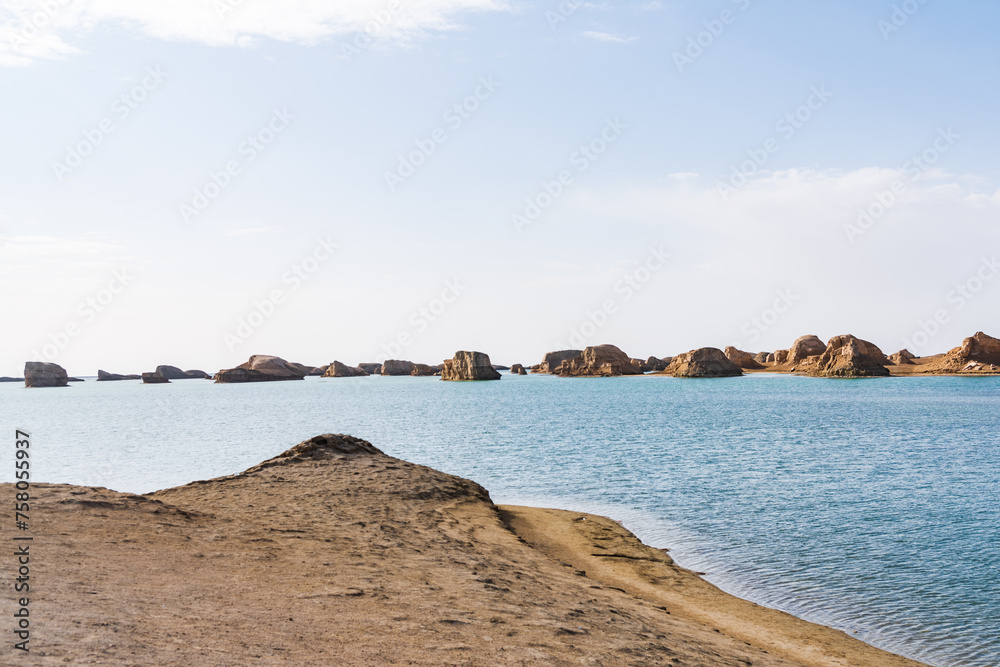 Yadan landform on the water in Wusut, Qinghai