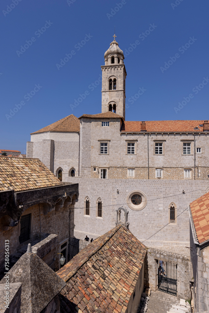 View from City Walls of Medieval Dominican Monastery with bell tower, Dubrovnik, Croatia