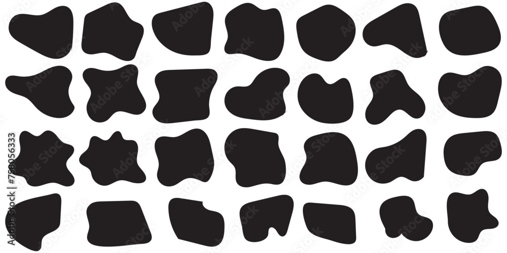 Black organic blob shape irregular form abstract vector illustration. Simple amoeba shape, asymmetric spot, irregular form. Eco color amorphous element set. Clipart of bubble blotch, deform drip. Blod Black organic blob shape irregular form abstract vector illustration. Simple amoeba shape, asymmetric spot, irregular form. Eco color amorphous element set. Clipart of bubble blotch, deform drip. Blod