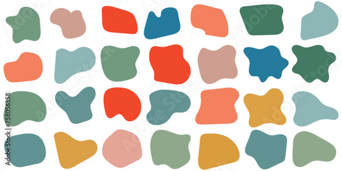 Organic amoeba blob shape abstract colorful vector illustration isolated on white background. Set of irregular round blot form graphic element. doodle drops collection. Contemporary banner.Blod vector