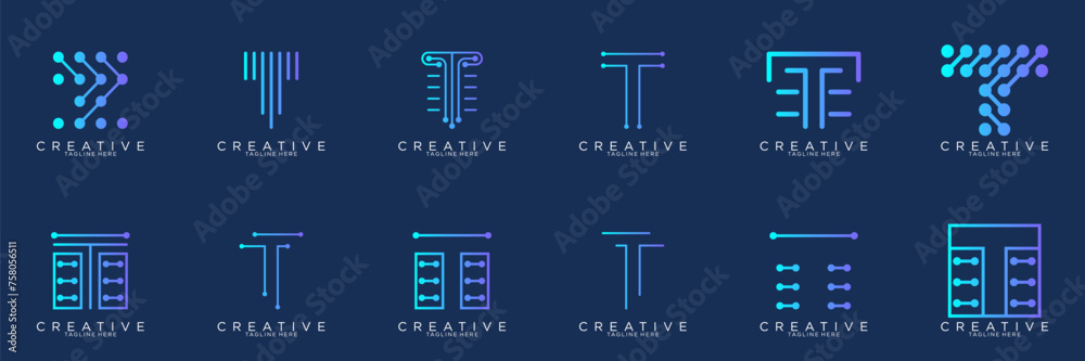 abstract collection letter T logo . Modern symbol for digital technology with dot abstract collection letter T logo . Modern symbol for digital technology with dot