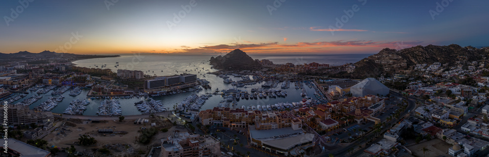 Fototapeta premium Sunrise in Cabo San Lucas Baja California Sur Mexico Sunny Beaches Whales Yachts and Boats