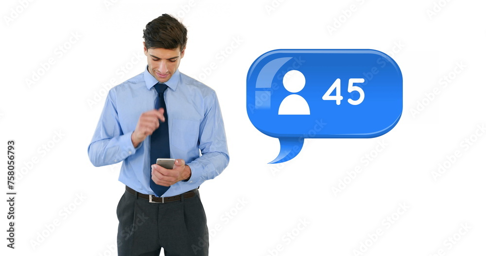 Front view of a Caucasian businessman typing on his phone Front view of a Caucasian businessman typing on his phone