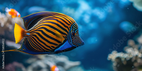 Exotic fish close-up on blue ocean