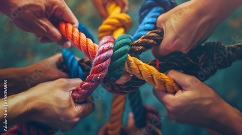 Team and colorful braid. Background shows the unity, solidarity, strength, partnership, teamwork, cooperation, power, diversity, support, integratio, and communication. Network and empower concept.