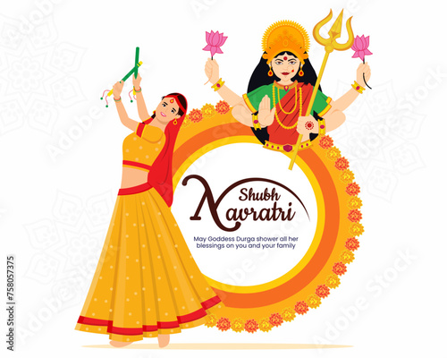 garba night for navratri dussehra festival of india women playing dandiya dance vector illustration