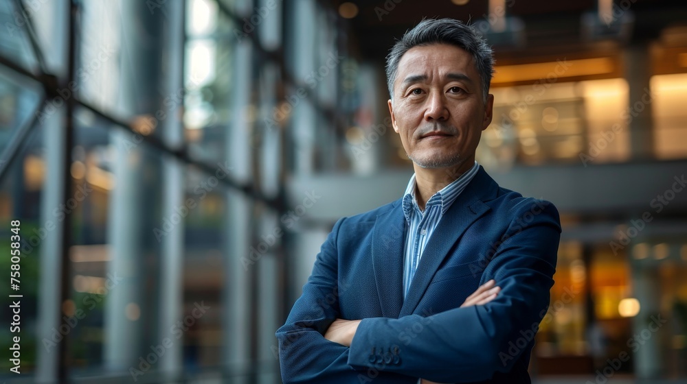 A professional portrait of a CEO against the backdrop of their multinational corporation A professional portrait of a CEO against the backdrop of their multinational corporation
