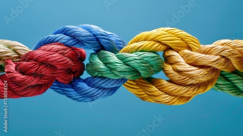 Team and colorful braid. Background shows the unity, solidarity, strength, partnership, teamwork, cooperation, power, diversity, support, integratio, and communication. Network and empower concept.