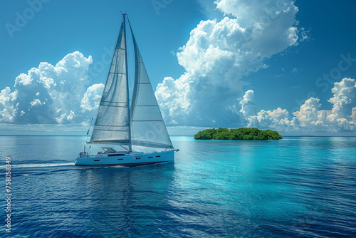 Sailing on a yacht amidst the vast blue sea under sunny skies.