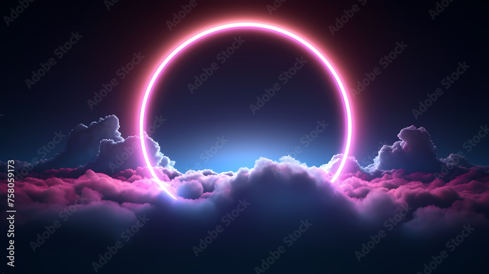 Mysterious geometric shapes with neon effects and magical clouds Mysterious geometric shapes with neon effects and magical clouds