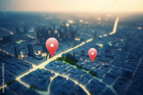 Location on map with points. AI technology in GPS, innovation delivery, map location, future transport logistic, route path concept, GPS point. New location and change address.