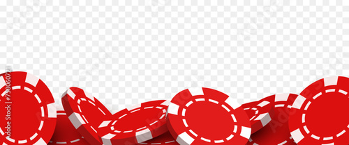Border or frame of red chips. Chips border. Vector illustration isolated on a transparent background.