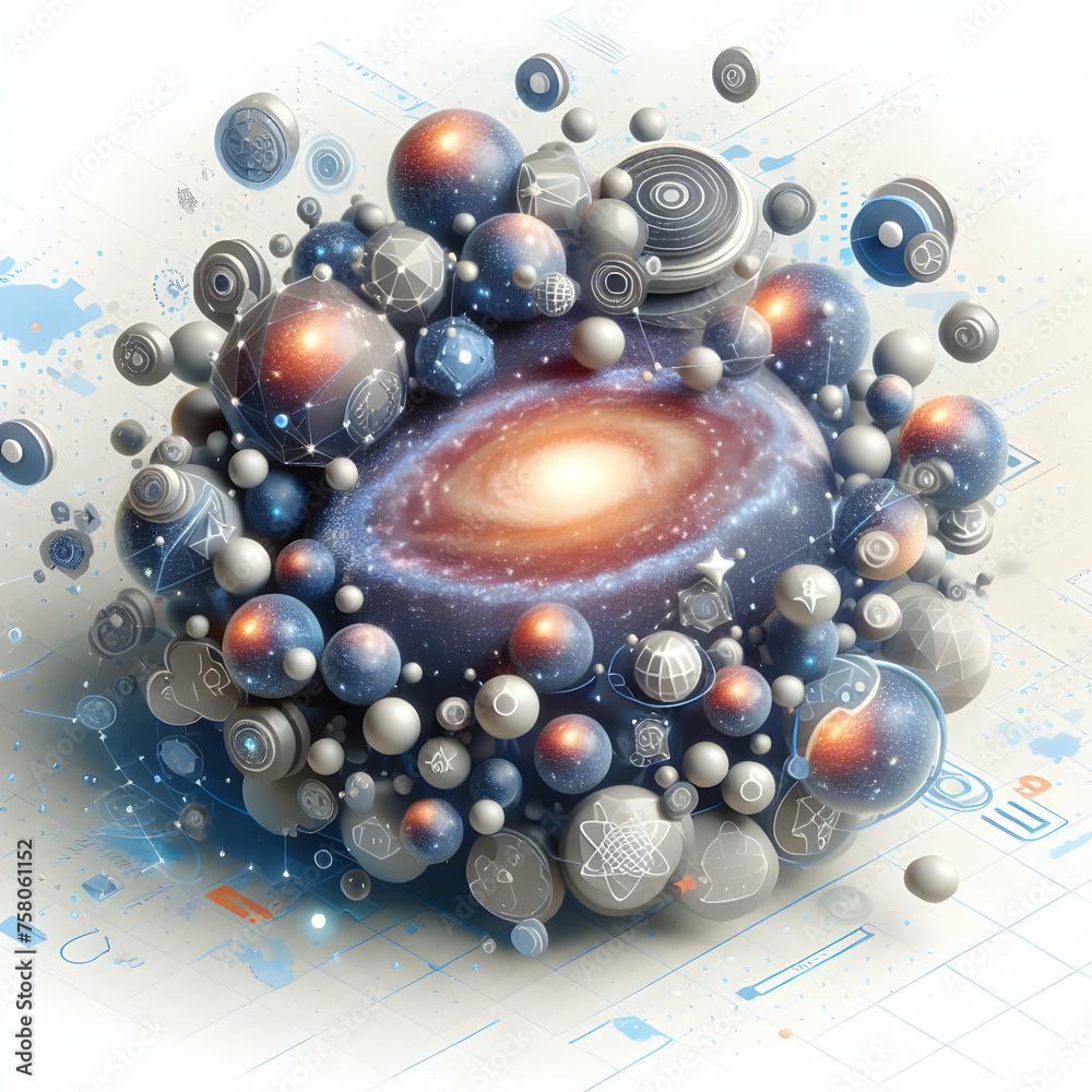 3D Flat Icon Digital Galaxy Clusters Concept Clusters of galaxies with digital enhancements with white background and isolated fantasy digital innovation (1).jpg