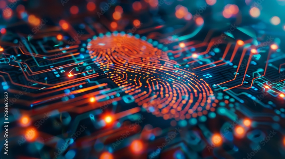Close up of a circuit with finger print Close up of a circuit with finger print