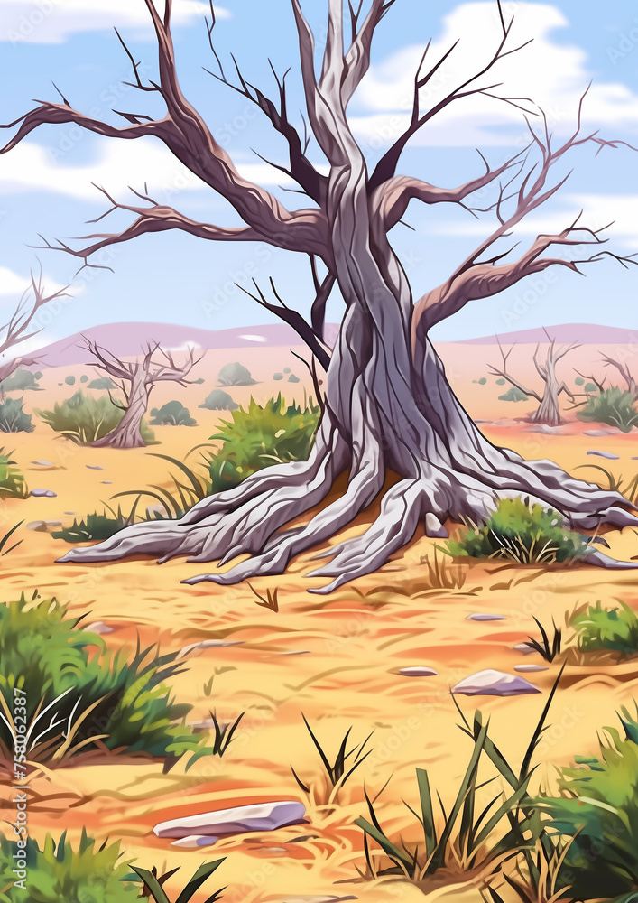 African Savannah Landscape Illustration