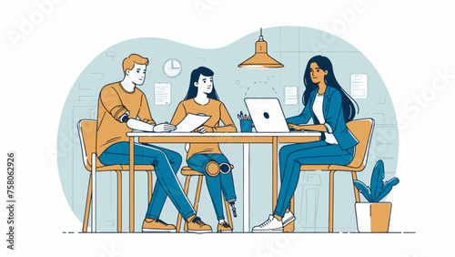disabled man and woman working with a colleague around a table
