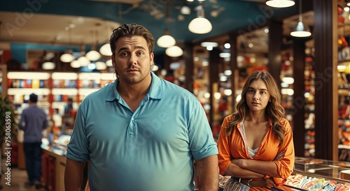 Man and woman on the background of a shop