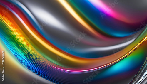Abstract background from a rainbow flow of liquid metal on a gray background  wallpaper for design  refraction of colors and highlights  fantasy mysticism 