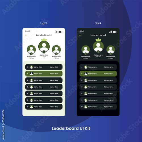 Game leaderboard with abstract background, Light and Dark Mode Options