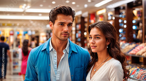 Man and woman on the background of a shop