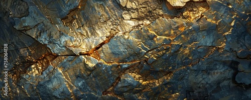 Sunlit gold veins in crude stones photo