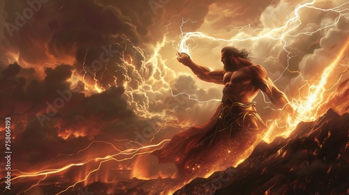 Vulcan creating thunderbolts for Zeus amidst a fiery volcano photo