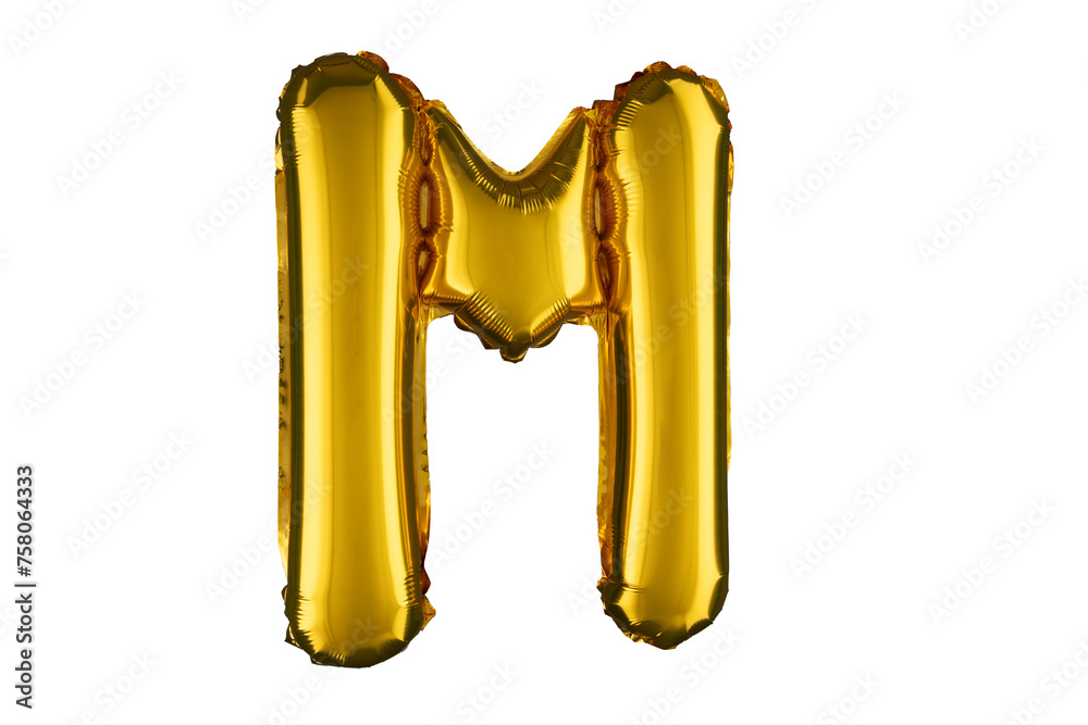 Helium gold balloon letter M isolated on white. Helium gold balloon letter M isolated on white.