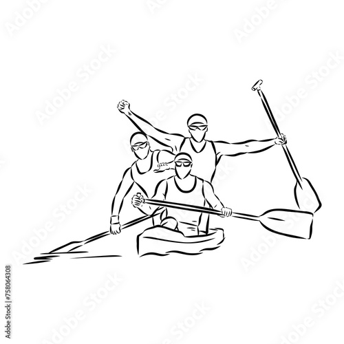 Doodle style canoe and paddles sketch in vector format.