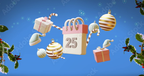 Image of calendar with 25 of december date and christmas decorations