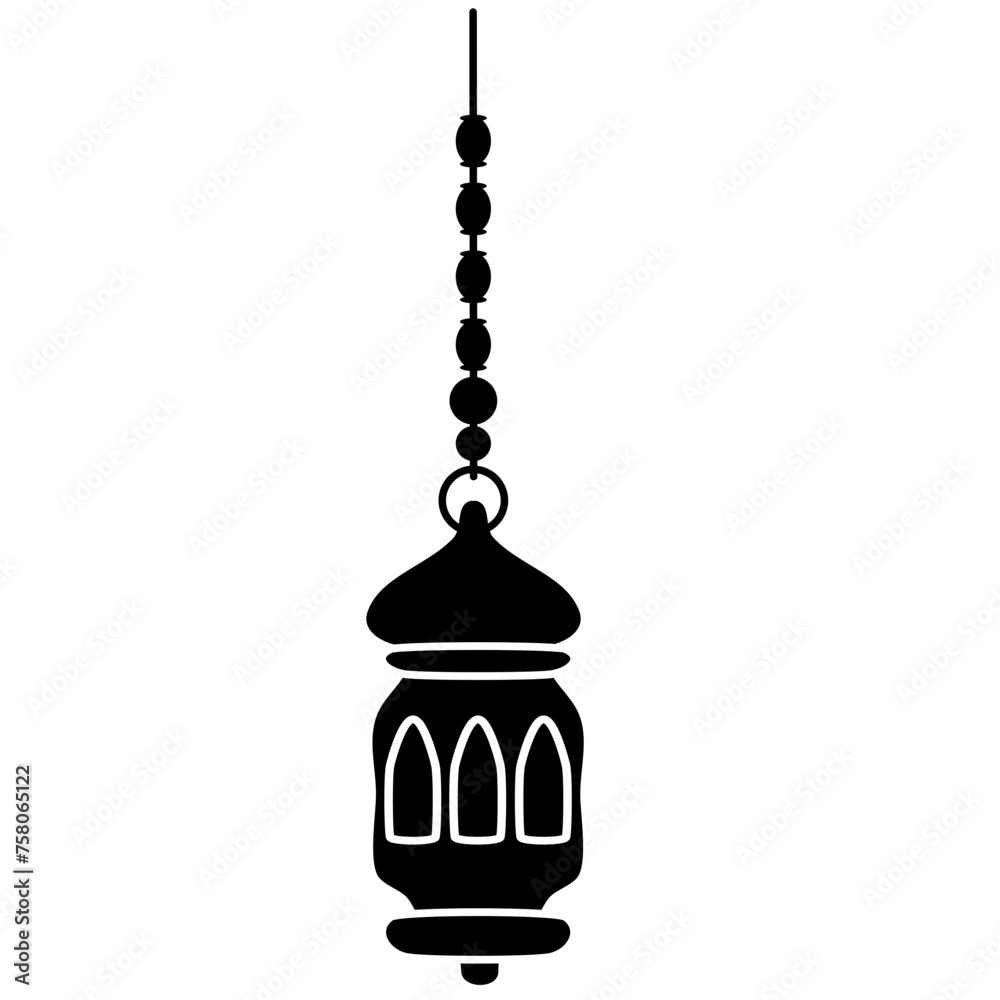 Black Icon Islamic Lantern Hanging Vector Black Icon Islamic Lantern Hanging Vector