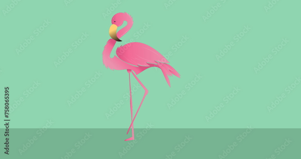 Image of pink flamingo icon on green black background Image of pink flamingo icon on green black background
