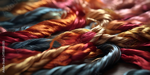close up of colorful silk thread